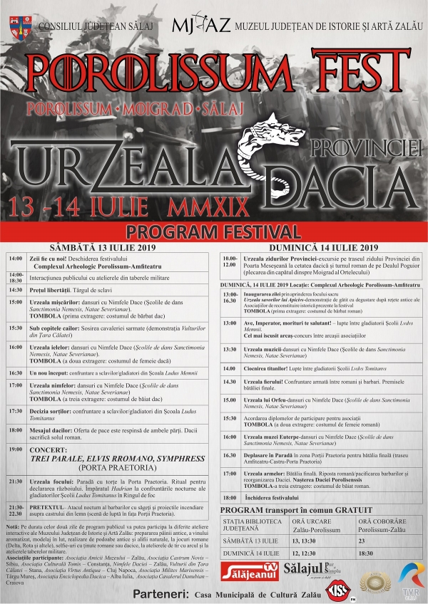 PROGRAM FESTIVAL POROLISSUM FEST EDIȚIA IX - URZEALA PROVINCIEI DACIA (13 -14 iulie 2019)